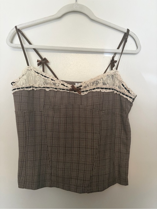 Kimchi Blue Tops - Brown Plaid Coquette-Style Cami